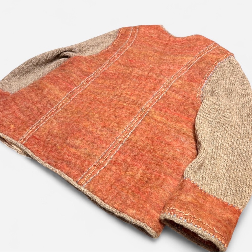 Women's Whimsical Rust Patterned Wool Blend Artisinal Cardigan Size S/M - Picture 2 of 9